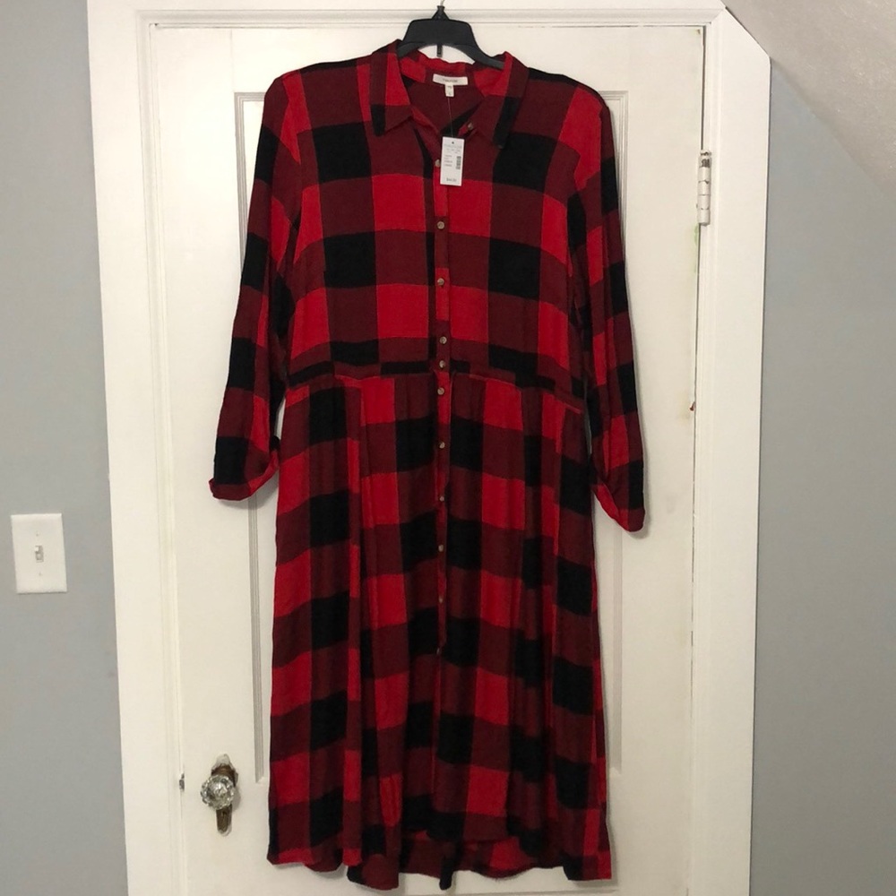 Red and black buffalo print dress